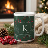 Dark Green Winter Watercolor Botanic Monogram Kaffeetasse