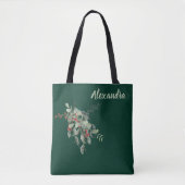 Dark green with Watercolor Leaves & Berries Named  Tasche (Vorderseite)