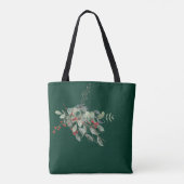 Dark green with Watercolor Leaves & Berries Named  Tasche (Rückseite)