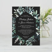 Dark Greenery Moody Elegant Floral Wedding Einladung (Stehend Vorderseite)