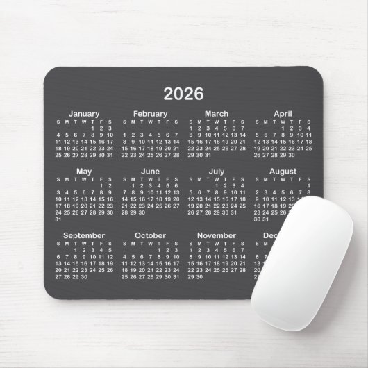 Dark Grey and White 2026 Calendar Mousepad (Mit Mouse)