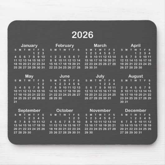 Dark Grey and White 2026 Calendar Mousepad (Vorne)