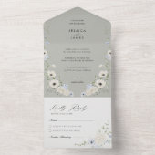 Dark Grey Flowers Tear-Off RSVP | Modern Wedding All In One Einladung (Innen)