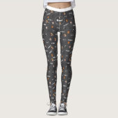 Dark Grey Pet Lover Kitty Feline Meow Cat Pattern Leggings (Vorderseite)
