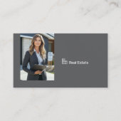 Dark Grey Real Estate Agent Photo QR Code Visitenkarte (Vorderseite)