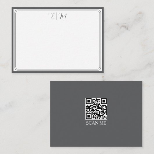 Dark Grey three Border Monogram Note Card Mitteilungskarte (Vorne/Hinten)