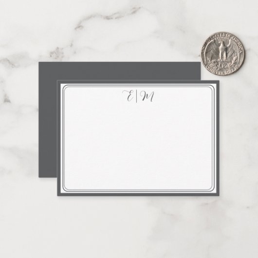  Dark Grey three Border Monogram Note Card Mitteilungskarte (Vorderseite/Rückseite Beispiel)