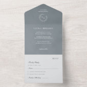 Dark Grey Velvet Minimalist Laurel Wreath Wedding All In One Einladung (Innen)
