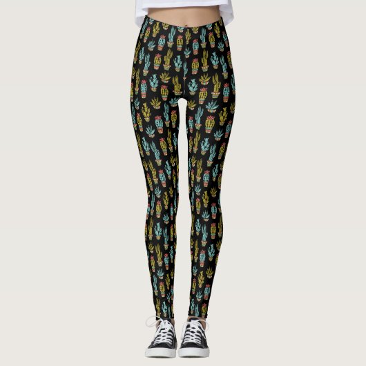 Dark Grunge Cactus Pattern Leggings (Vorderseite)