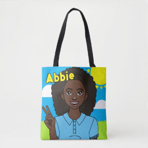 Dark Hair Cartoon Girl School Student Name Library Tasche