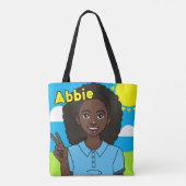 Dark Hair Cartoon Girl School Student Name Library Tasche (Rückseite)