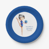 Dark Hair Girl Gymnastics Birthday Party Pappteller (Vorderseite)