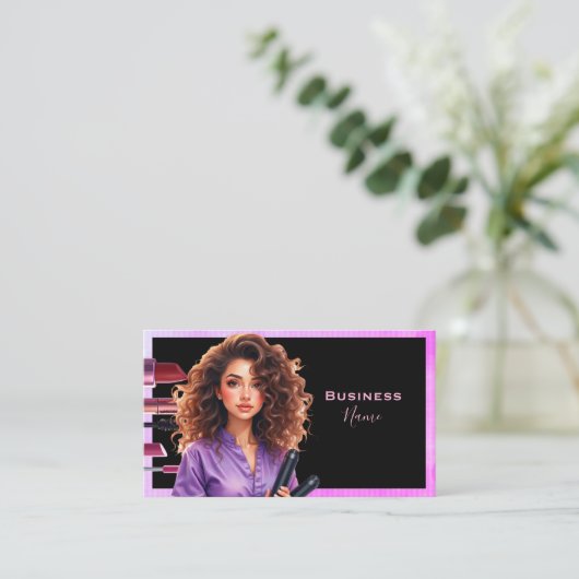Dark Haired Makeup Lady Lila Visitenkarte (Stehend Vorderseite)
