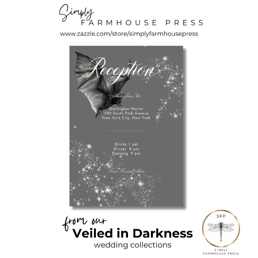 Dark Halloween Glam Bat & Diamonds Empfang Begleitkarte