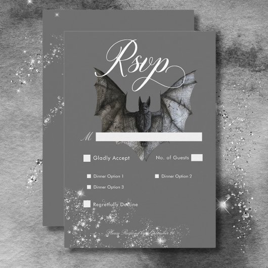 Dark Halloween Glam Bat & Diamonds Hochzeitsessen RSVP Karte