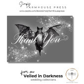 Dark Halloween Glam Bat & Diamonds Wedding Dankeskarte