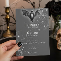 Dark Halloween Glam Bat & Diamonds Wedding