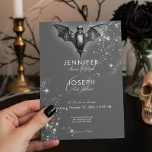 Dark Halloween Glam Bat & Diamonds Wedding