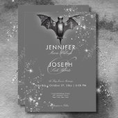 Dark Halloween Glam Bat & Diamonds Wedding Einladung