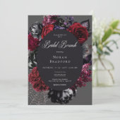 Dark Halloween Glam Floral Black Bridal Brunch Einladung (Stehend Vorderseite)
