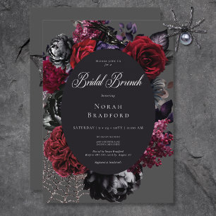 Dark Halloween Glam Floral Black Bridal Brunch Einladung