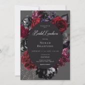 Dark Halloween Glam Floral Black Bridal Luncheon Einladung (Vorderseite)