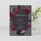 Dark Halloween Glam Floral Black Bridal Luncheon Einladung (Stehend Vorderseite)