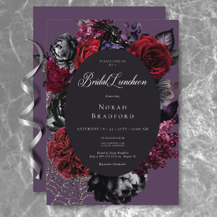 Dark Halloween Glam Floral Lila Bridal Luncheon Einladung