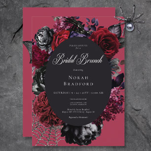 Dark Halloween Glam Floral Red Bridal Brunch Einladung