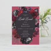 Dark Halloween Glam Floral Red Bridal Brunch Einladung (Stehend Vorderseite)
