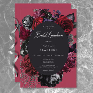 Dark Halloween Glam Floral Red Bridal Luncheon Einladung