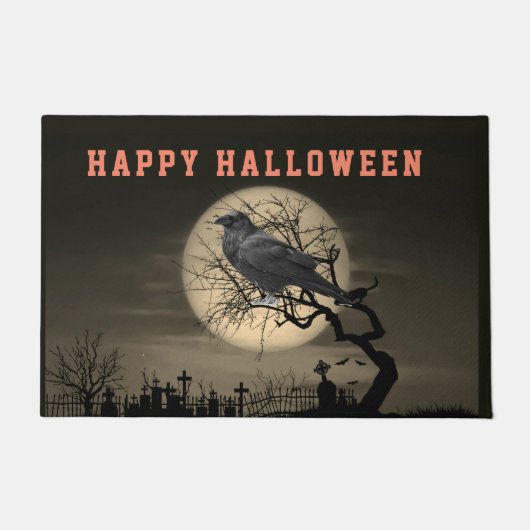 Dark Halloween Graveyard und Raven in Tree Fußmatte (Vorderseite)