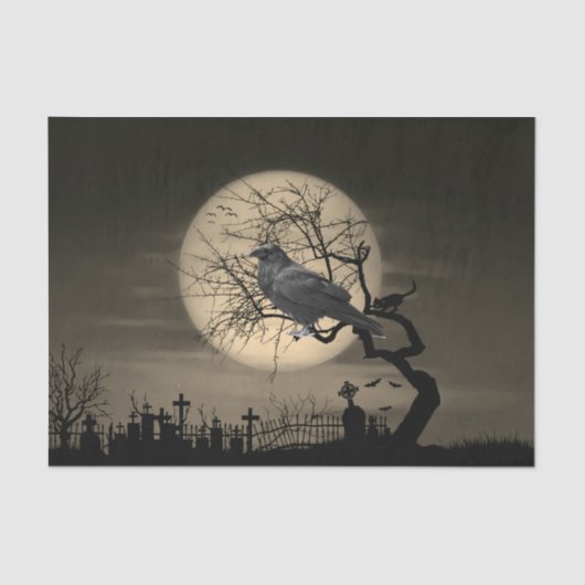 Dark Halloween Raven in Tree Seidenpapier (Vorderseite)