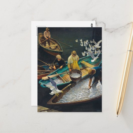 Dark Harbour Fishermen von Newell Convers Wyeth Postkarte (Vorderseite/Rückseite Beispiel)