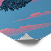 Dark hawk with wings spread across a sunset sky poster (Ecke)