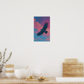 Dark hawk with wings spread across a sunset sky poster (Küche)