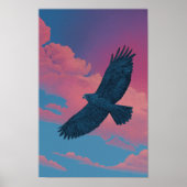 Dark hawk with wings spread across a sunset sky poster (Vorne)