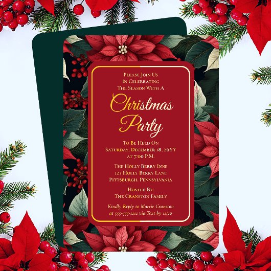 Dark Holiday Poinsettia Blumenweihnachtsgebäck Par Folieneinladung