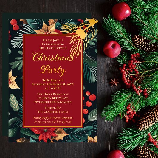 Dark Holiday Poinsettia Blumenweihnachtsgebäck Par Folieneinladung