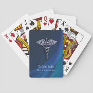 Dark Holographic 3D Chrome Medical Caduceus Spielkarten