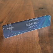 Dark Holographic Chrome 3D Medical Caduceus Namensplakette (Seite)