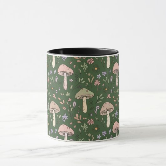 Dark Hunter Green Moody Fungi Seamless Pattern Tasse (Zentrum)