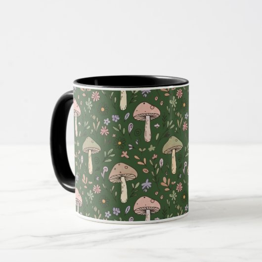 Dark Hunter Green Moody Fungi Seamless Pattern Tasse (Vorderseite Links)