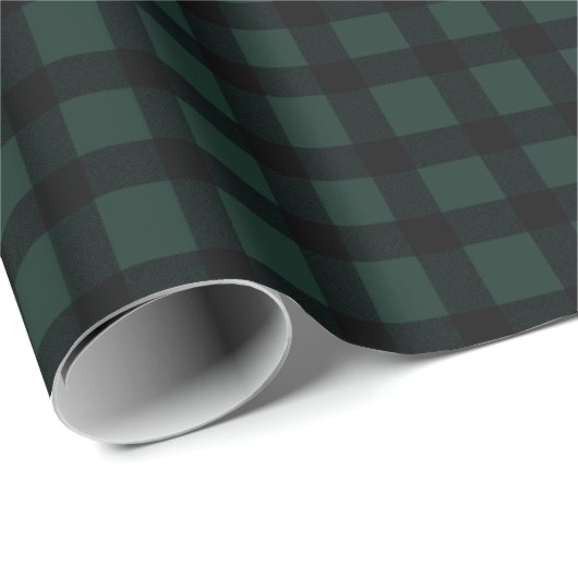 Dark Hunter Green und Black Gingham Kariert Geschenkpapier (Rolleneckpunkt)