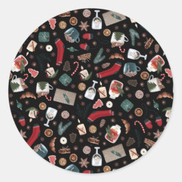 Dark Hygge Weihnachtsmuster Runder Aufkleber