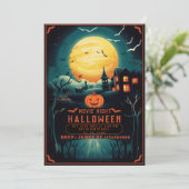 DARK ILLUSTRATION SPOOKY HALLOWEEN FILMNACHT EINLADUNG (Stehend Vorderseite)