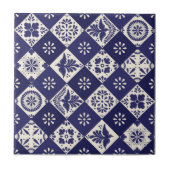 Dark Indigo Beige mexikanische Blütenschweine Tala Fliese (Vorderseite)