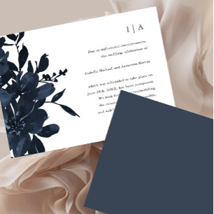Dark Indigo Floral Wedding Postponement Ankündigung