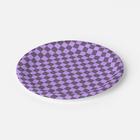 Dark Indigo und Blass Violet Checkerboard Pappteller (Schrägansicht)