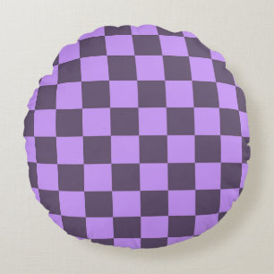 Dark Indigo und Blass Violet Checkerboard Rundes Kissen